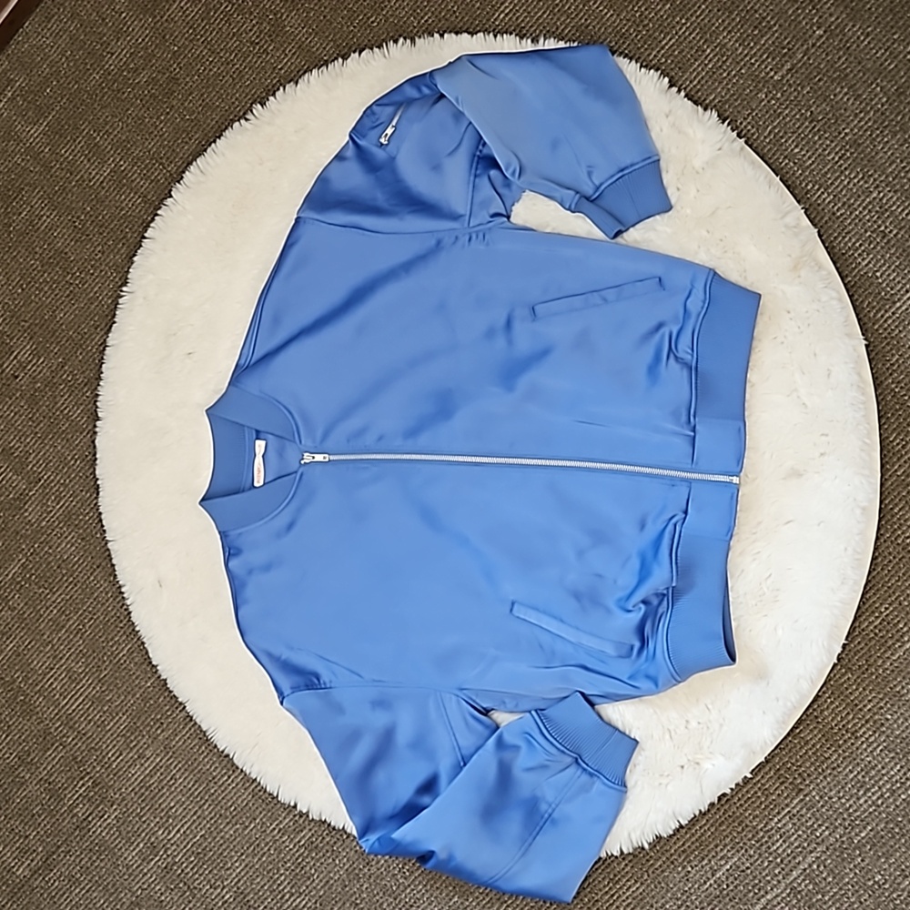 Intempo Blue Yonder Classic Satin Bomber Jacket NWOT Size Medium